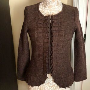 MARISA CHRISTINA long sleeve zipped wool jacket with pleats size S brown color